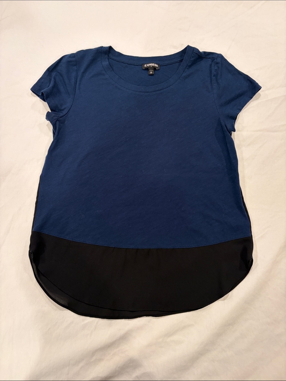 Express Blue Short Sleeve Tee with Black Hem